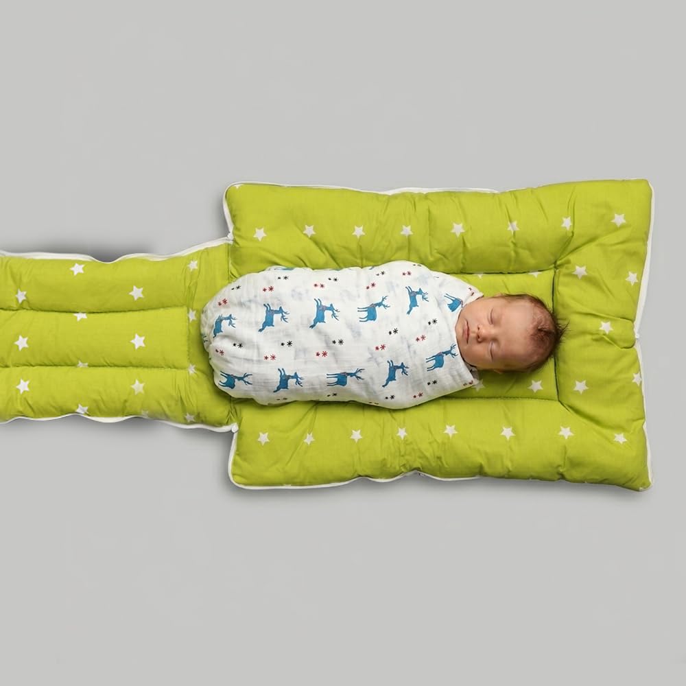 Kridlo 3-in-1 Baby Sleeping Bag & Carry Nest Combo - Blue Daisy, Unisex + 100% Cotton Swaddle Wrap, Teal Dancing Deer 0-3 Months - Breathable & Skin-Friendly Newborn Bedding Set 2