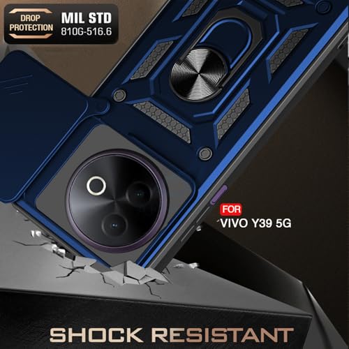 Image of AESTMO Tough Armor Vivo Y39 5G Bumper Back Case Cover | Ring Holder & Sliding Camera Shield Cover | 360 Degree Protection Back Case Cover for Vivo Y39 5G (Blue)