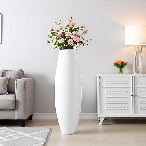 Miniatura 4 de Jarrón alto de piso grande, 35.5 pulgadas (35.4 in, 2.95 pies) de alto, jarrón alto resistente para decoración de sala de estar, blanco resina