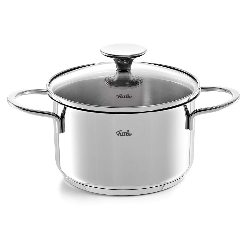 Fissler Copenhagen/Edelstahl-Topfset, 4-teilig, Kochtopf-Set, Töpfe mit Glas-Deckel, 3 Kochtöpfe, 1 Bratentopf - Induktion