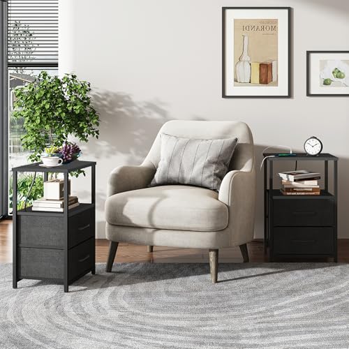 TUTOTAK Nightstands Set of 2, End Table with Charging Station by TUTOTAK - Used condition - Image 2