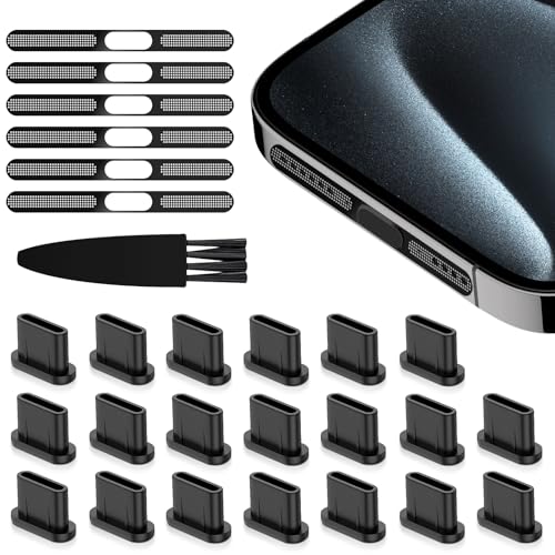 VIWIEU USB C Dust Plug Port Cover Protectors 20 PCS with Phone Speaker Cover Bumper Stickers 6 PCS