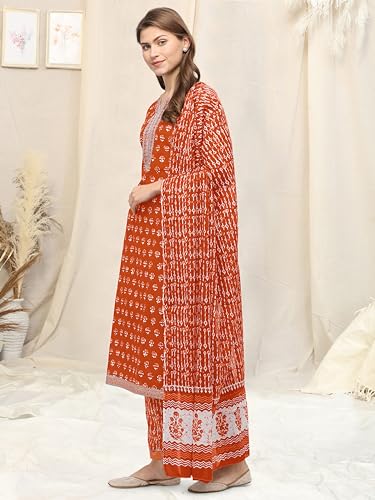 Image of MIRCHI FASHION Pure Cotton Straight Kurta Set with Dupatta | 3 Piece Ethnic Kurta Pant Set Office Wear Salwar Kurta Set for Women