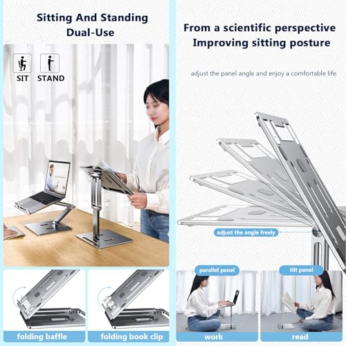 Supporto per computer portatile in metallo, regolabile, per notebook, tablet, libri di testo, ricette e riviste, con presa di calore
