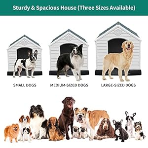 YITAHOME 41” Large Plastic Dog House Outdoor Indoor Doghouse Puppy Shelter Water Resistant Easy Assembly Sturdy Dog Kennel with Air Vents and Elevated Floor (41”L*38”W*39”H, Gray)