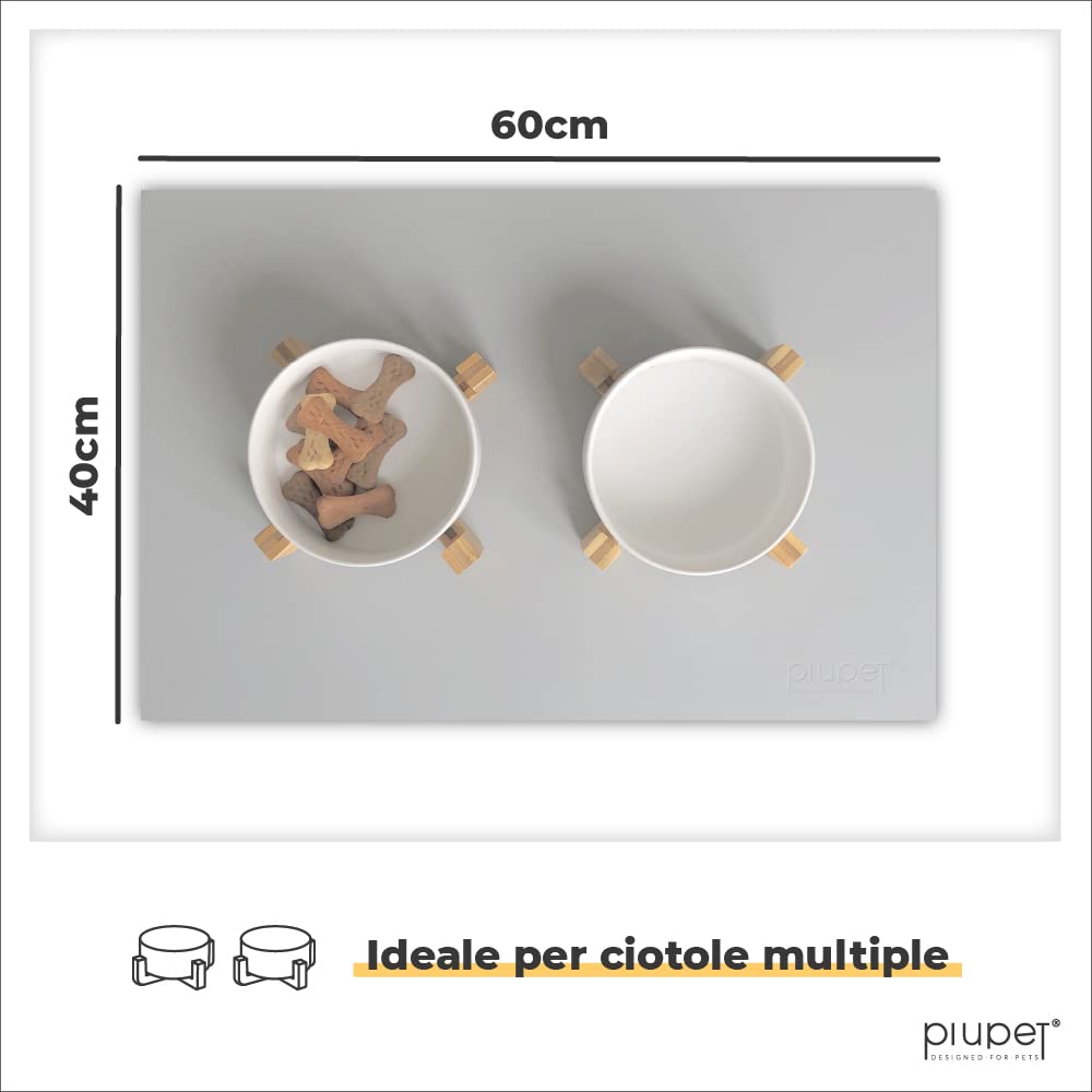 PiuPet® Tappetino per Ciotola Cani e Gatti I 60x40cm I Idrorepellente I Tappetini Sottociotola I Facile da Pulire I Tappetino Silicone Antiscivolo | Tappeto Ciotole Cane | Accessori Gatti