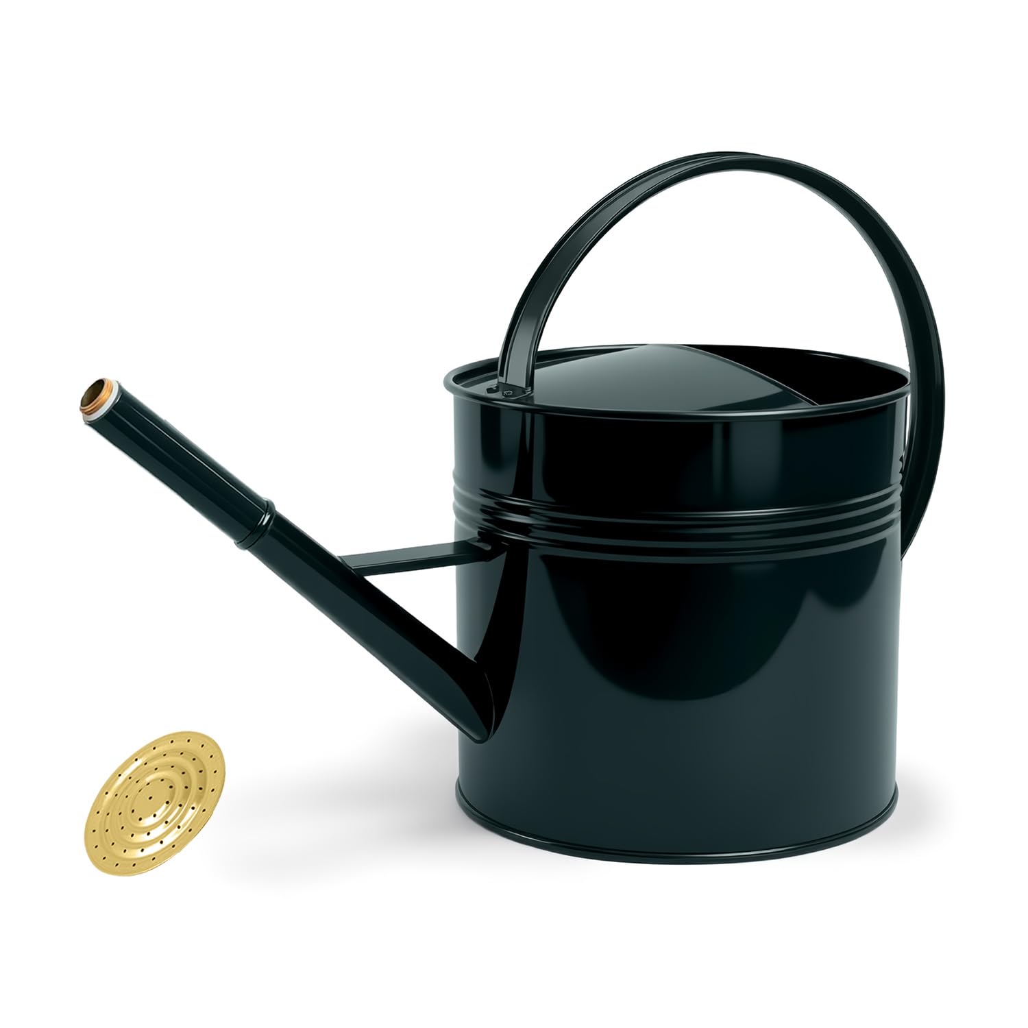 LONGRUN 10L Galvanised Watering Can with Rose Head, Dark Green