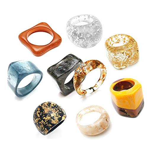 Resin Chunky Rings Acrylic Resin Rings Wide Thick Dome Knuckle Finger Stackable Joint Ring Retro Acrylic Transparent Vintage Plastic Resin ring sets