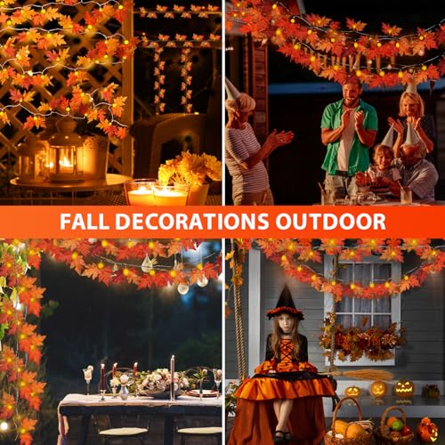 Fall Garland with Lights Thanksgiving Decor: 2 Pack Lighted Fall Garland Maple Leaves Pumpkin Total 20FT 40 LED Battery Operated Indoor Outdoor String Lights Autumn Harvest Party Halloween Decorations by Moocii - Image 5