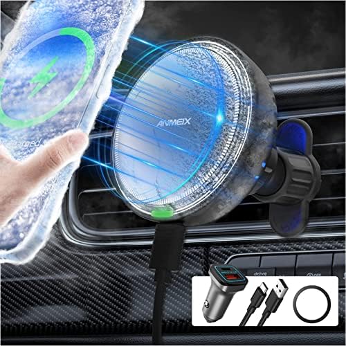 Magnetic Wireless Car Charger Mount，[Ice Cooling Charging] Anmeix 15W Fast Charging Magnet Car Phone Holder,Air Vent Mount Compatible with iPhone 15/14/13/12 Series Phones and Magnetic Cases, Black