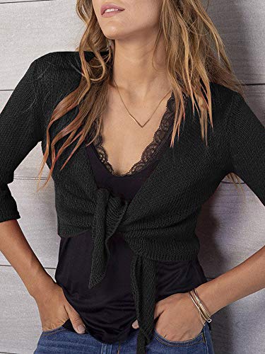 YeMgSiP Women's Tie Front Shrug 3/4 Sleeve Bolero Sheer Knotted Lightweight Cardigan Sweaters Short Shawl Tops3