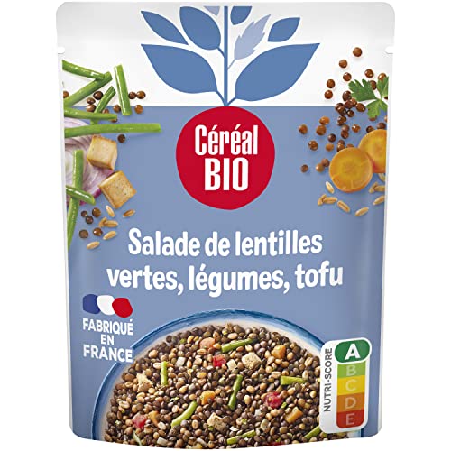 Céréal Bio Salade Végétarienne – Lentilles, Épeautre, Tomates, Tofu – Plat Bio Prêt à Consommer, Saveurs Méditerranéennes, Format Nomade, À Déguster Froid – 220g