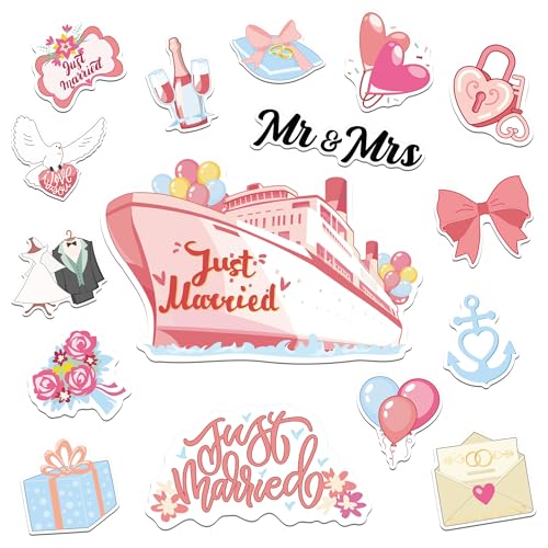 16 Pcs Just Married Cruise Door Decorations - Pink Cruise