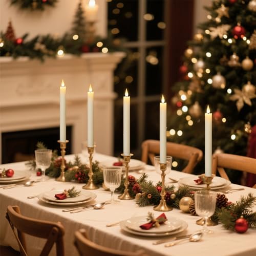 Image of Rechargeable Flameless Taper Candles with Charging Base, Real Wax Rechargeable Candles with Remote Timer, LED Flameless Candlesticks for Home Halloween Christmas Wedding Decor(Ivory, 6Pcs)