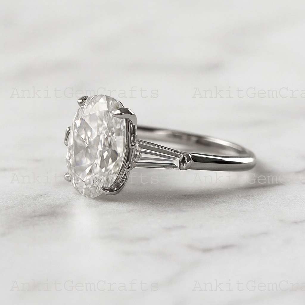 2Ct Oval Cut Solitaire Engagement Ring with Tapered Baguette Side Stones in 14K White Gold – Women’s Wedding Anniversary Jewelry Christmas Gift