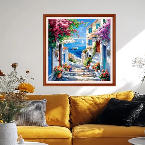 Image of Foxhool Stamped Cross Stitch Kits,11CT Printed Cross Stitch Pattern Full Embroidery Kits for Beginner Needlepoint Kits&Seaside Scenery 18x18 inchs
