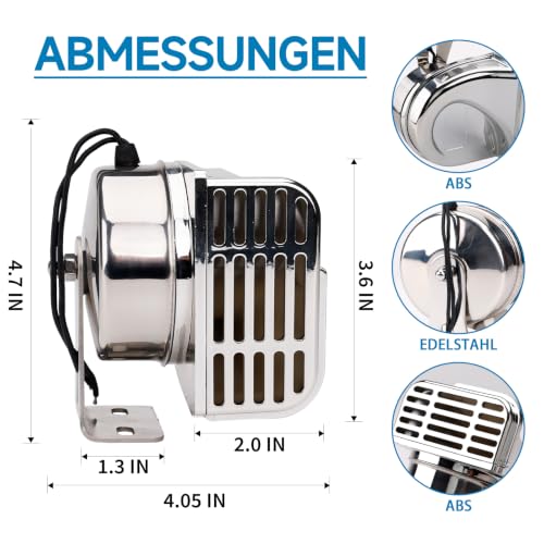Image of FARBIN 24V Horn for Boats, Stainless Steel Waterproof Horn for Ships with Base Bracket for Sailboats Yachts Car Motorcycle Trucks etc. (24V Double stainless steel horns)