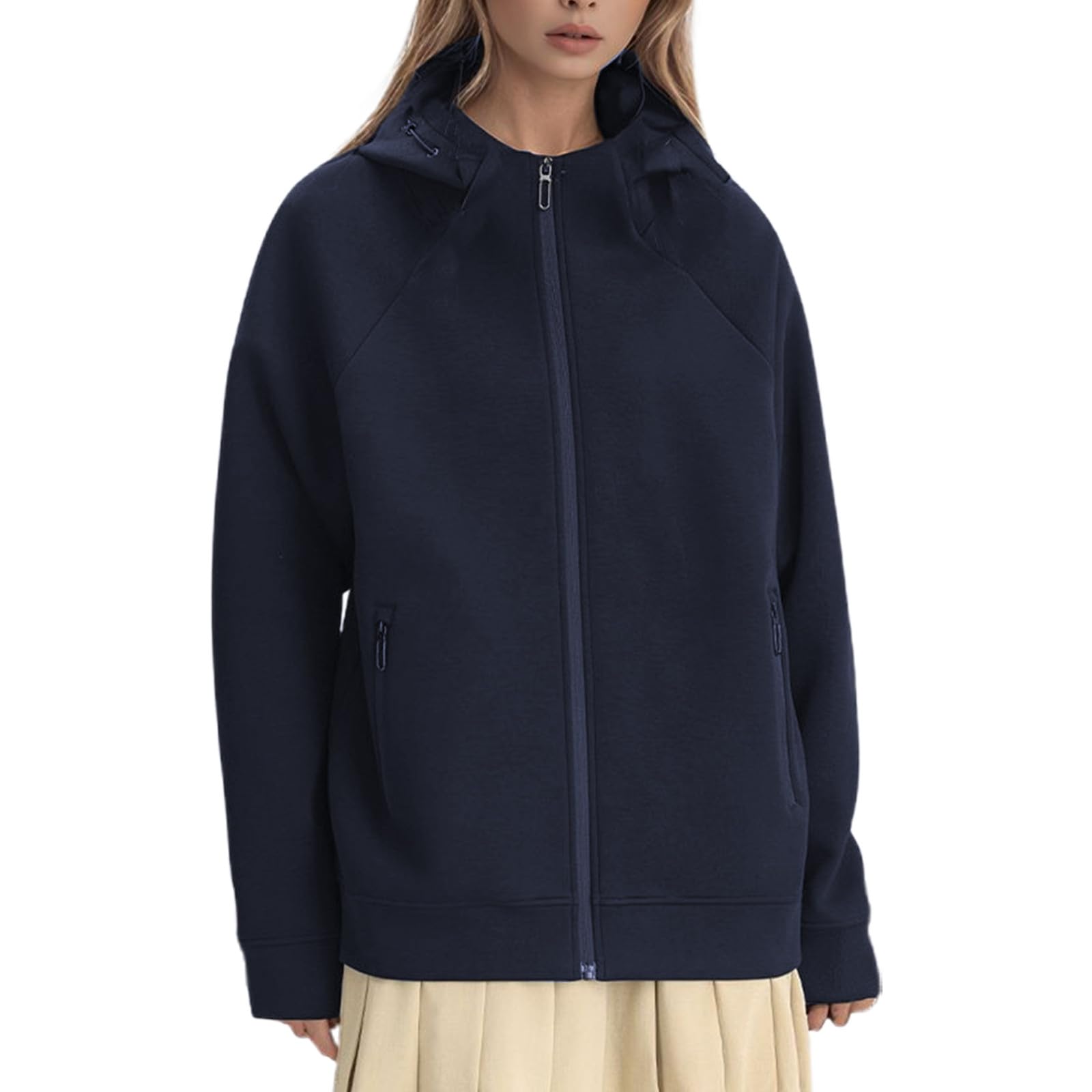 Generisch Giacca invernale da donna con cappuccio con cerniera taglie forti, giacca in pile, morbida, per autunno e inverno, maglione oversize, abbigliamento casual streetwear con cappuccio