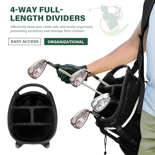 UNIHIMAL Lightweight Golf Stand Bag with 4-Way Full-Length Divider, Foldable Base & Dual Straps
