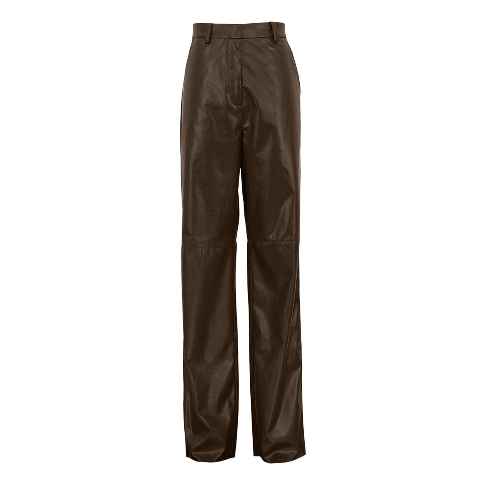 Generisch Pantalones de piel para mujer, rectos de piel, pantalones anchos para el tiempo libre, pantalones largos, piel sintética, cintura alta, pantalones rectos, pantalones de piel, elásticos, de
