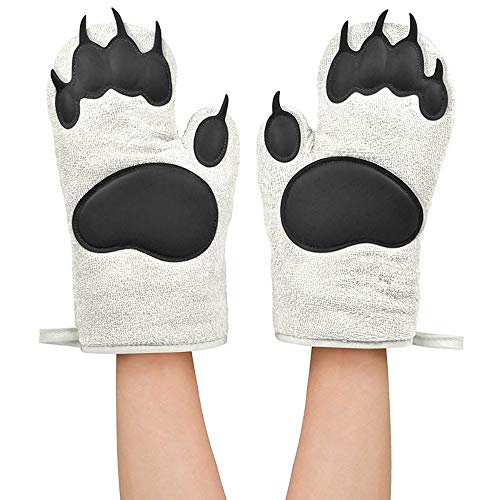 JANRON Guantes de Horno, Guantes de Cocina Resistentes al Calor un Par de Guantes de Cocina Antideslizante con Silicona para Cocinar, Hornear 1 par - Marrón/Blanco 28X16X5CM(11X6X2Inch)