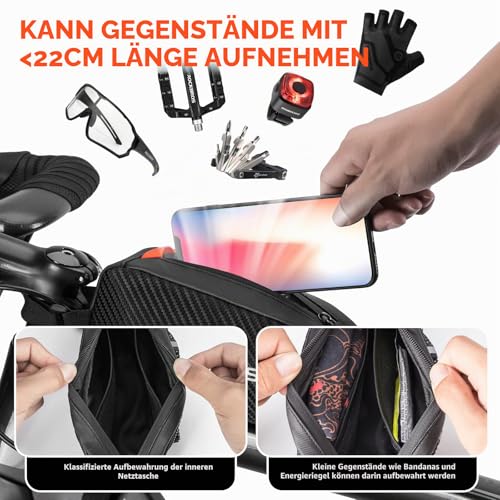 ROCKBROS Rahmentasche Fahrradtasche für Fahrradrahmen Oberrohrtasche ca.1L 22 * 10 * 5,5cm