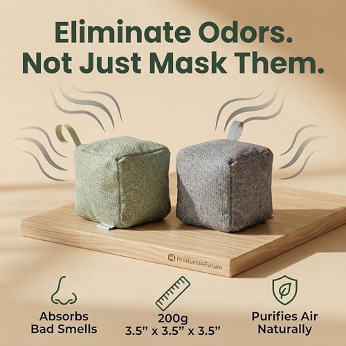 Image of 4 pack Naturally Activated Bamboo Charcoal Air Purifying Bags | Natural Home Deodorizer Bag | Charcoal Bag Odor Absorber For Pets | Odor Eliminator & Moisture Absorber Air Freshener Bag (200g Cube)
