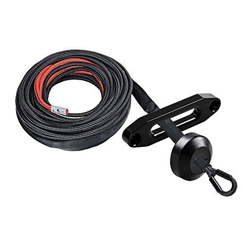 50 ft x 1/4'' Durable Synthetic Winch Rope Cable 7000LBS 40'' Red Heat Guard & Black Rock Guard + Winch Stopper + 4 4/5'' Black Hawse Fairlead Off-Road SUV ATV KFI
