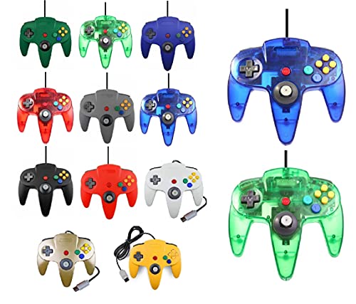 2 Controller Für Nintendo 64 N64 Farbe nach Wahl Kabelgebunden Gamepad Joypad (Grün/Blau Transparent)