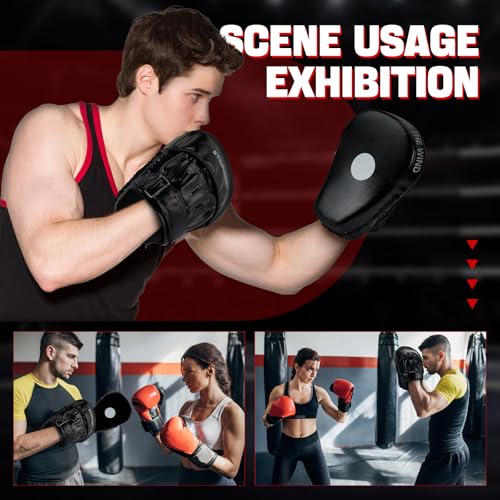 Punching Mitts for Men, Women, & Kids, Focus Mitts for Martial Arts & Boxing Training,Curved Punching Mitts for Boxing and MMA 2PCS (PU Leather) (Black) - Thumbnail 5