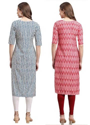 Image of Women's Straight Fit Printed Crepe Kurta, Casual Wear Kurti Combo Design No 9012