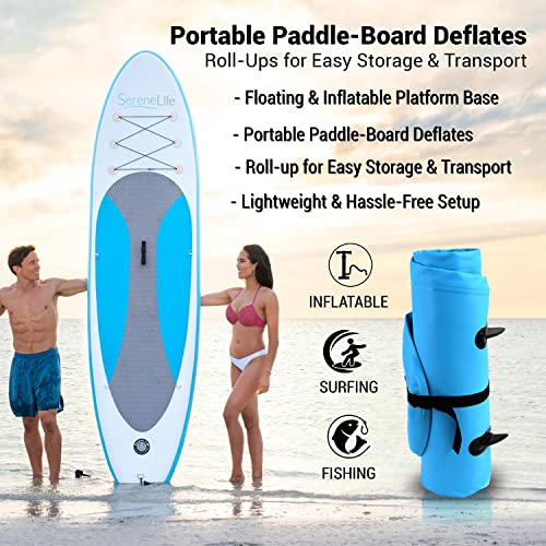 SereneLife Inflatable Stand Up Paddle Board (6 Inches Thick) with Premium Accessories & CarryBag | Wide Stance, Bottom Fin for Paddling, Surf Control, Non-Slip Deck