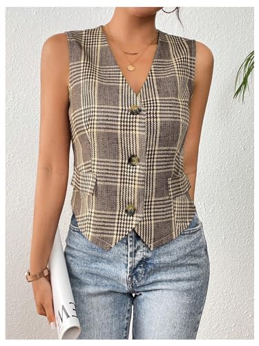 Milumia Women's Plaid Button Front Asymmetrical Hem Sleeveless Blazer Vest4