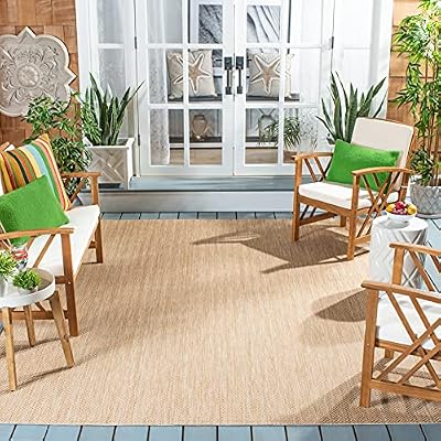 SAFAVIEH Courtyard Collection Area Rug - 8' x 10', Natural & Cream, Non-Shedding & Easy Care, Indoor/Outdoor & Washable-Ideal for Patio, Backyard, Mudroom (CY8022-03012)