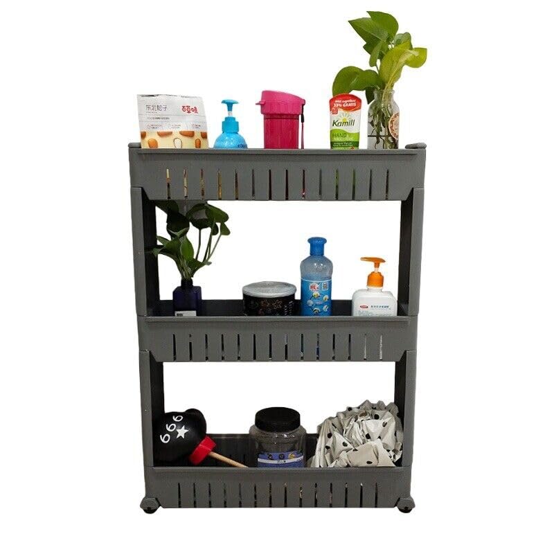HYGRAD BUILT TO SURVIVE Slim Slide Out Kitchen Trolley, Storage Shelf, Moving Wall Cabinets Tower Holder Rack on Wheels, Rolling Storage Unit Cart for Kitchen, Bathroom, Laundry (Grey, 3 Tier)