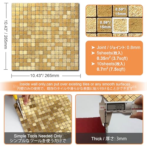 Mosaico autoadhesivo dorado VAOVI resistente al calor para salpicadero 7