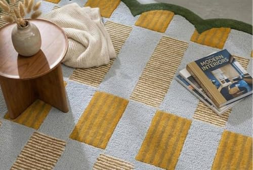 Image of Sifa Carpet Crafted with Care: Premium Hand-Tufted Wool Carpets Scalloped Edges Handmade Area Rugs, Living Room, Bedroom Green, Ivory Color Size 5x7 feet (150x210cm)