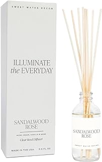 Sweet Water Decor Sandalwood Rose Reed Diffuser Set - Rose, Wood, Amber, Vanilla, & Musk Scented Diffusers - Scent Diffusers for Home, Long Lasting Fragrance, Made in The USA