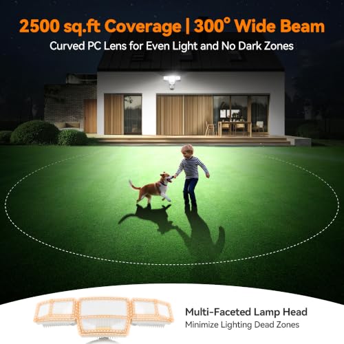 85W 10000LM Motion Sensor Outdoor Lights, 4-Head Super Bright LED Security Light, 5000K Daylight, IP65 Waterproof Hardwired Motion Detector Flood Lights Outdoor for Garage, Yard (White) - Image 3