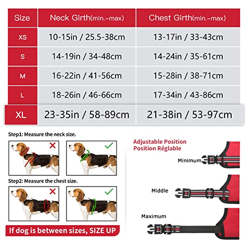HEELE No-Pull Hundegeschirr, Brustgeschirr für Große Hunde, Weich Atmungsaktiv Einstellbar Reflektierend Hundegeschirr Anti Zug mit Gepolstert Griff, Rot, XL
