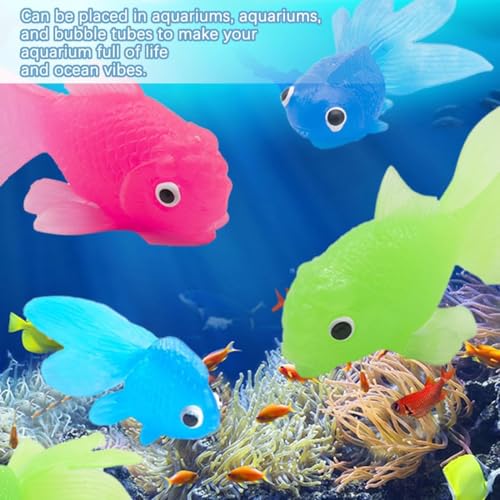 Heyumybit 21 Stück Plastik Schwimmende Fische,Dehnbare Neon Fische,Künstliche Schwimmende Fische,Weiche Gummi Goldfische für Goldfischbecken und Aquarien