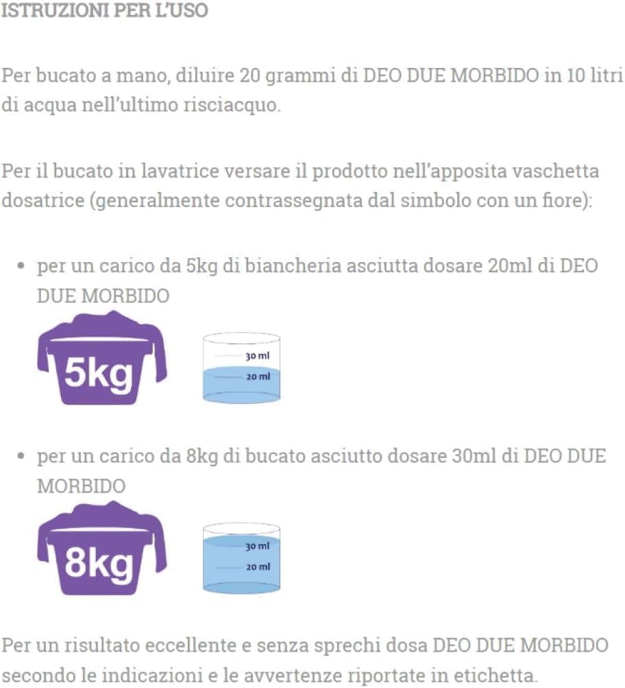 Deo Due Morbido - Suavizante concentrado "Fiori d'Acqua/Waterflowers" 6 x 1 L - Lavado extra suave, aroma fresco de larga duración, para todos los textiles + Polpa italiana Gourmet