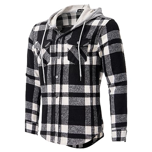 Amazon.com: Snullo Men's Causal Plaid Drawstring Hoodie Flannel