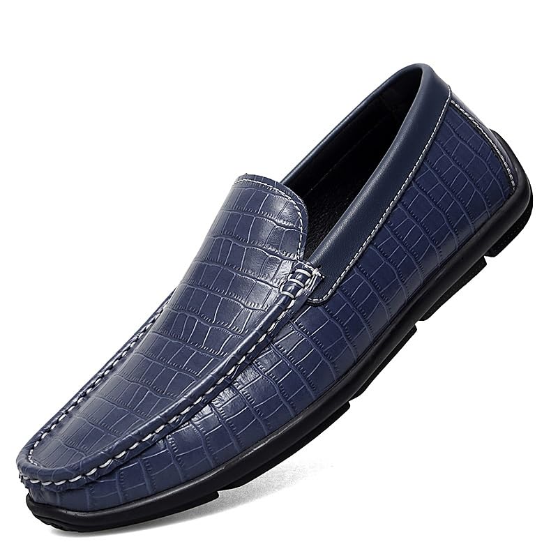 Loafers for Men Round Toe PU Leather Plaid Driving Loafers Lightweight Flexible Slip Resistant Prom Slip-ons4