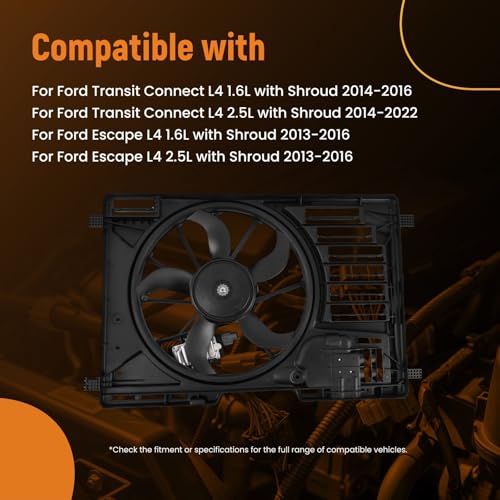 Image of maXpeedingrods Radiator Cooling Fan with Shroud Assembly for Ford Escape 2013-2016 Transit Connect 2014-2022, CV6Z8C607Q CV6Z8C607A FO3115195