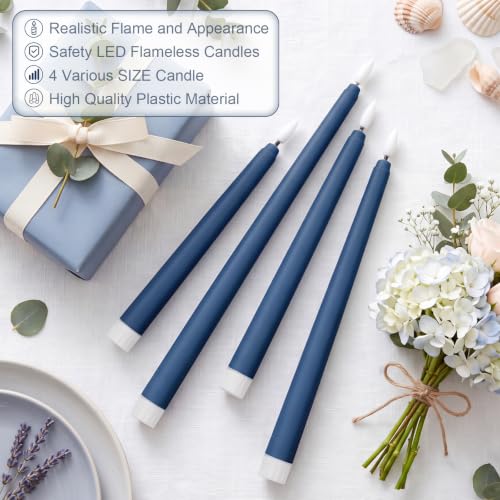 Image of Rossesay 24 Pcs Flameless LED Taper Candles Battery Operated Candle, Classic, 8.5 inch,9.65 inch,10.8 inch,12.8 inch, Dark Blue
