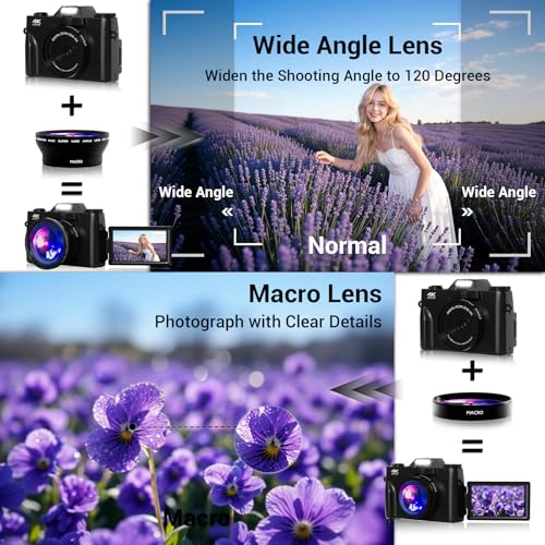 Image of SMARTKLIK Vlogging Camera, 4K 48MP Digital Vlogging Camera with 180 Flip Screen, 16X Digital Zoom, Wide Angle Lens, 2 Batteries & 64GB Micro SD Card (Black)