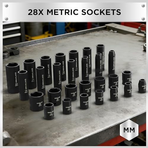 Image of SWANLAKE 3 /8'' Drive Impact Socket Set, 50-Piece Standard SAE (5 /16 to 3 /4 inch) and Metric (8-22mm) Size, 6 Point, Cr-V, 3 /8-Inch Ratchet Handle, Extension Bar, Universal Joint