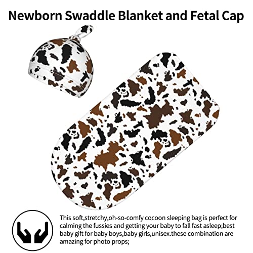 Cow Print Baby Stuff, Highland Cow Baby Swaddle Blanket With Hat Set, Soft Receiving Blanket Sleep Sacks For Baby Infant Boys Girls #TOP2