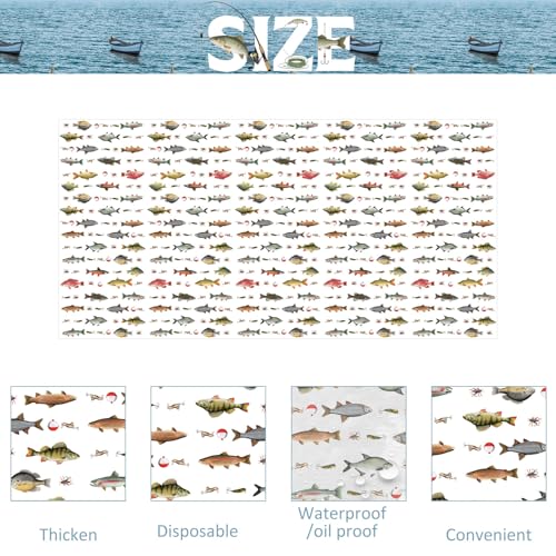 Image of QIYANPAX 4 Pack Fish Tablecloths, Fishing Birthday Party Decorations, Gone Fishing Plastic Tablecloths for Bass Ofishally One Birthday Decorations, 54 inch x 108 inch